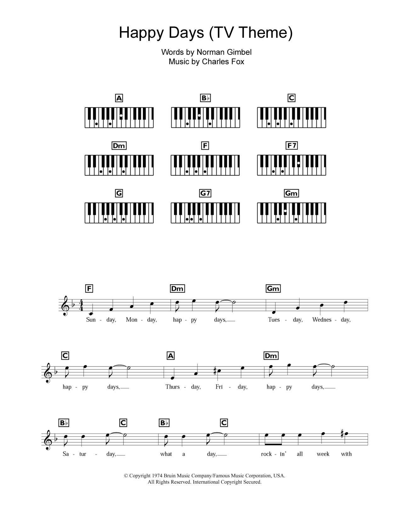 Learn to play Charles Fox Happy Days (from the TV series) sheet music for Piano Chords/Lyrics in minutes. Price: 4.4900$ Charles Fox Happy Days (from the TV series) sheet music notes and chords arranged for Piano Chords/Lyrics