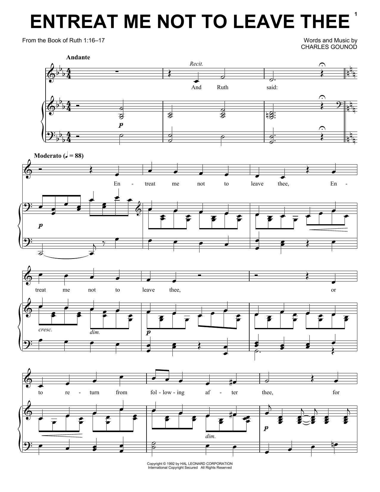 Charles Gounod Entreat Me Not To Leave Thee sheet music notes and chords. Download Printable PDF.