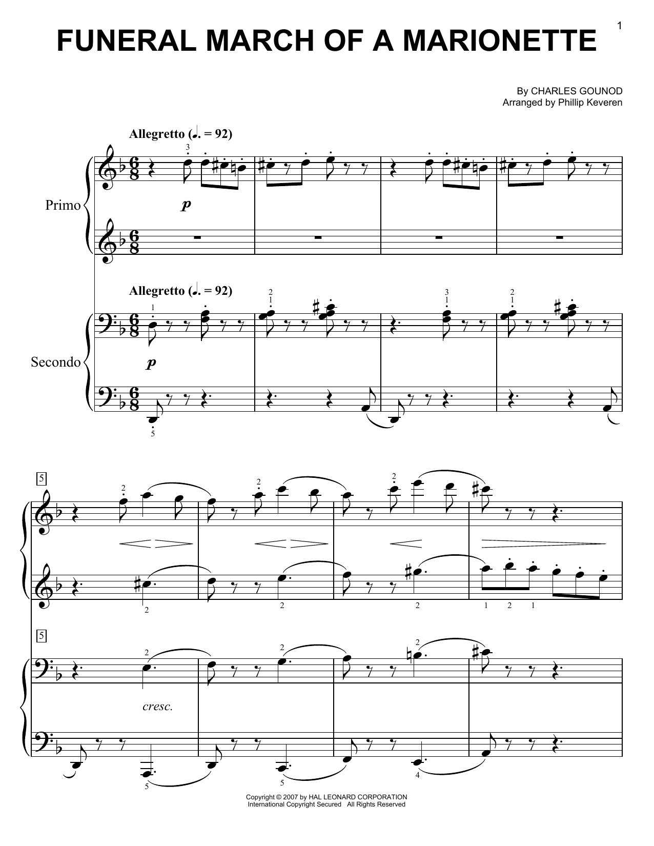 Phillip Keveren Funeral March Of A Marionette sheet music notes and chords. Download Printable PDF.