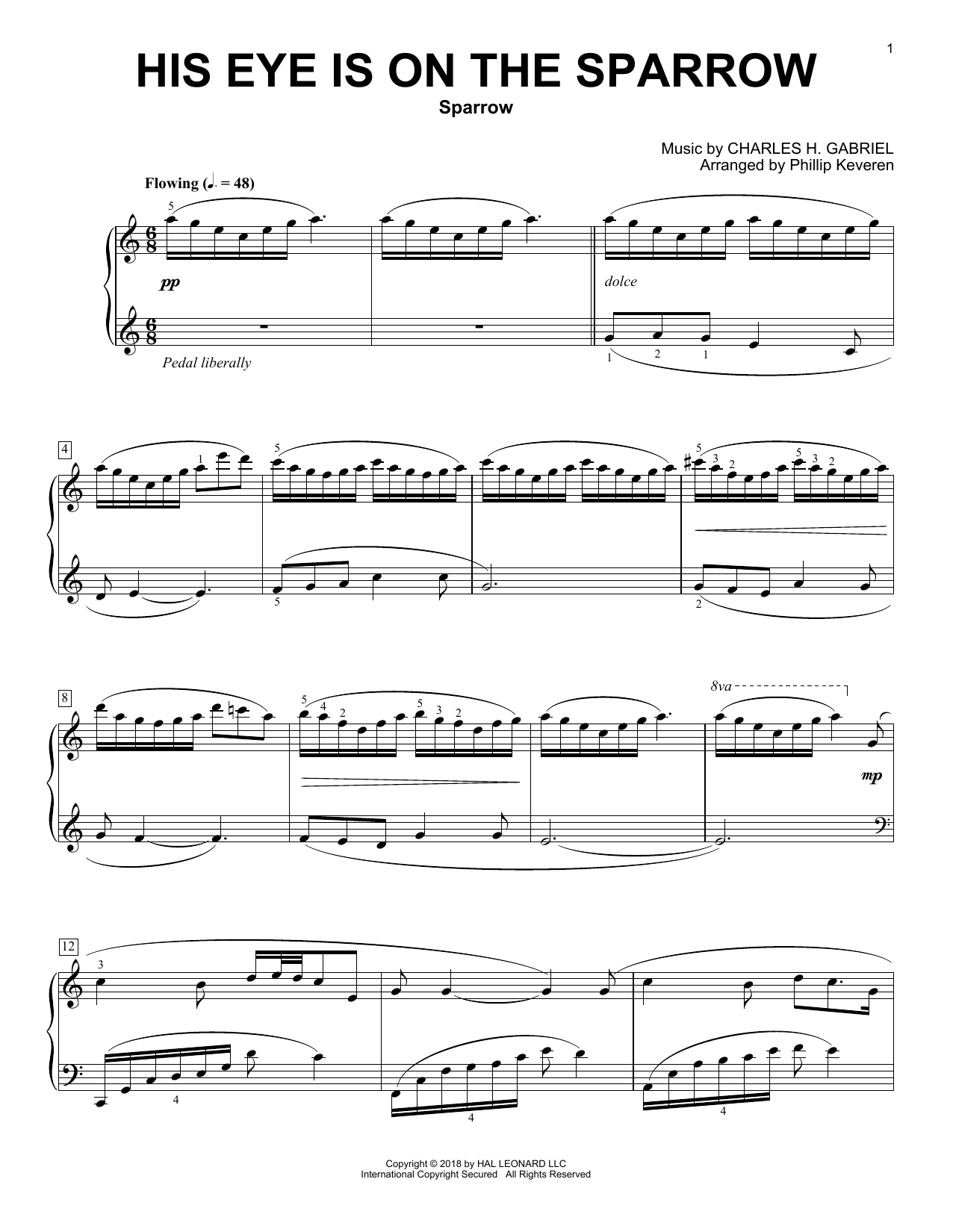 Charles H. Gabriel His Eye Is On The Sparrow [Classical version] (arr. Phillip Keveren) sheet music notes and chords. Download Printable PDF.