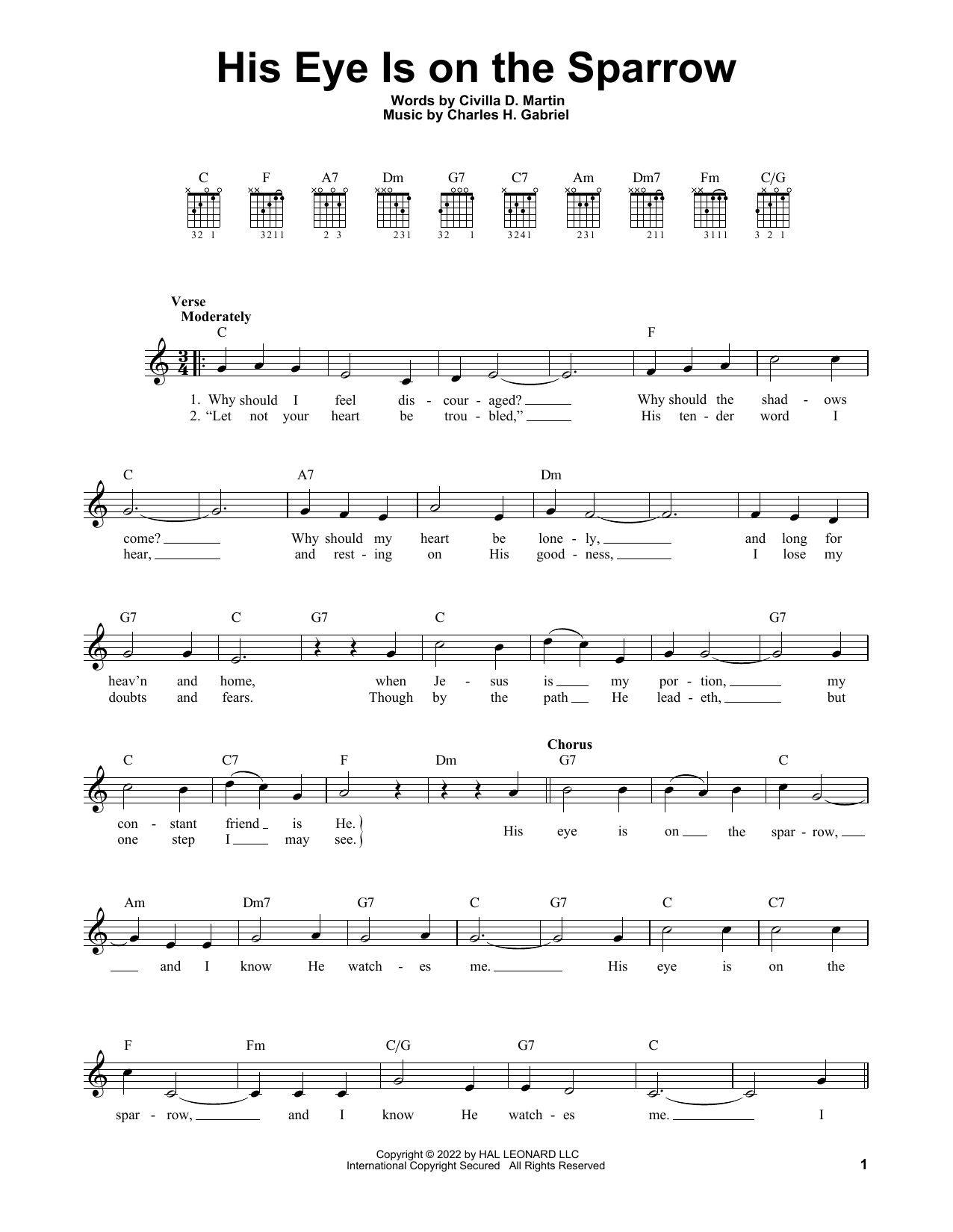 Charles H. Gabriel His Eye Is On The Sparrow sheet music notes and chords. Download Printable PDF.