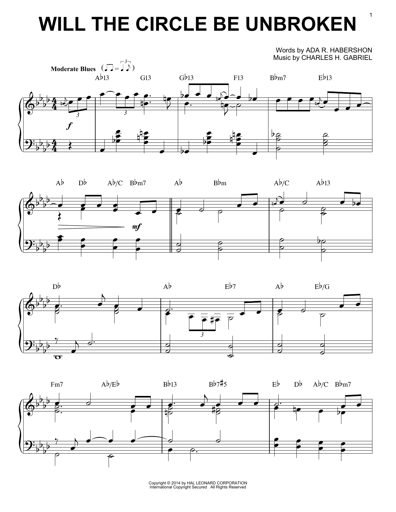 Charles H. Gabriel Will The Circle Be Unbroken [Jazz version] (arr. Brent Edstrom) sheet music notes and chords. Download Printable PDF.