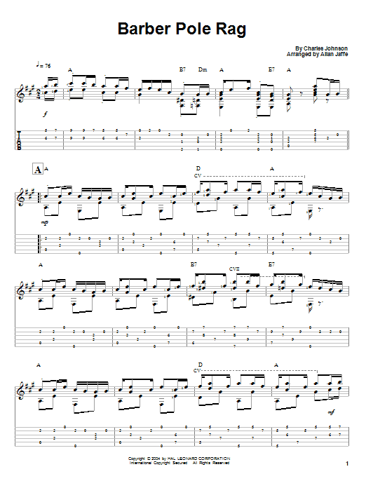 Charles Johnson Barber Pole Rag sheet music notes and chords. Download Printable PDF.