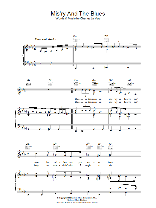 Charles LaVere Mis'ry And The Blues sheet music notes and chords. Download Printable PDF.