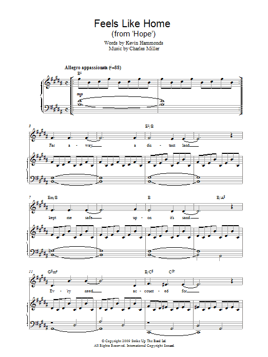 Charles Miller & Kevin Hammonds Feels Like Home (from Hope) sheet music notes and chords. Download Printable PDF.