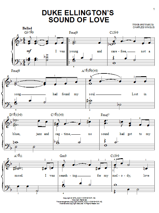 Learn to play Charles Mingus Duke Ellington's Sound Of Love sheet music for Easy Piano in minutes. Price: 6.9900$ Charles Mingus Duke Ellington's Sound Of Love sheet music notes and chords arranged for Easy Piano