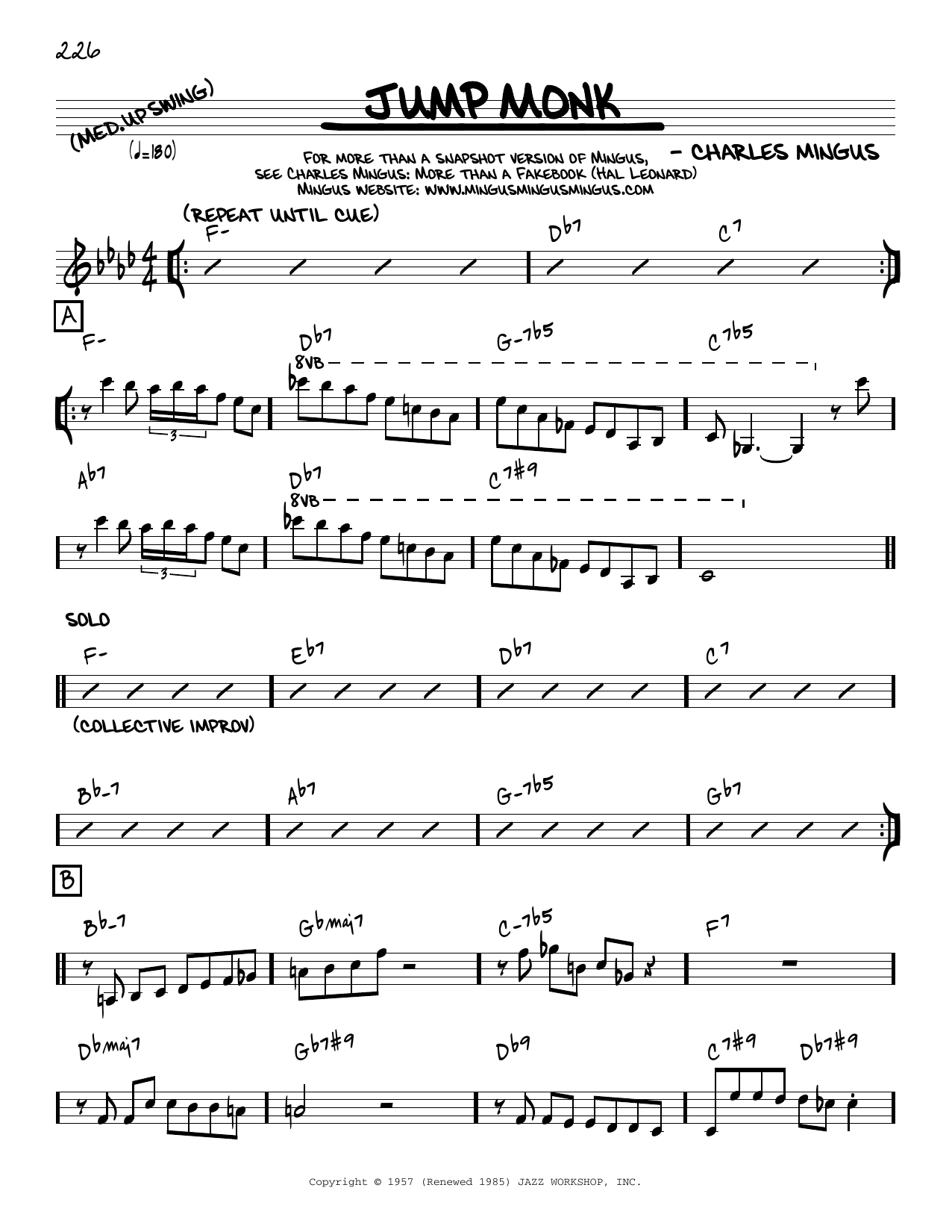 Charles Mingus Jump Monk [Reharmonized version] (arr. Jack Grassel) sheet music notes and chords arranged for Real Book – Melody & Chords