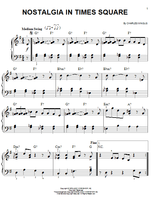 Charles Mingus Nostalgia In Times Square sheet music notes and chords. Download Printable PDF.