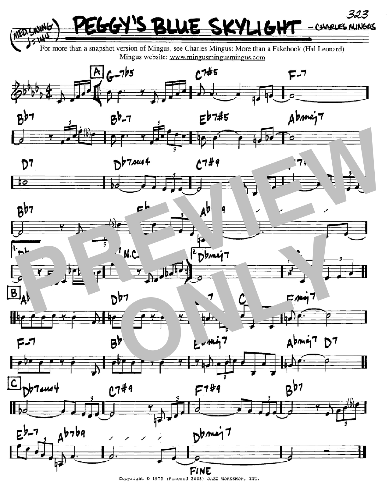 Charles Mingus Peggy's Blue Skylight sheet music notes and chords arranged for Real Book – Melody & Chords – Bb Instruments