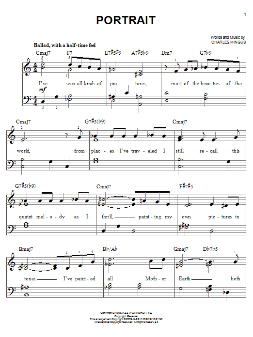 Learn to play Charles Mingus Portrait sheet music for Easy Piano in minutes. Price: 6.9900$ Charles Mingus Portrait sheet music notes and chords arranged for Easy Piano