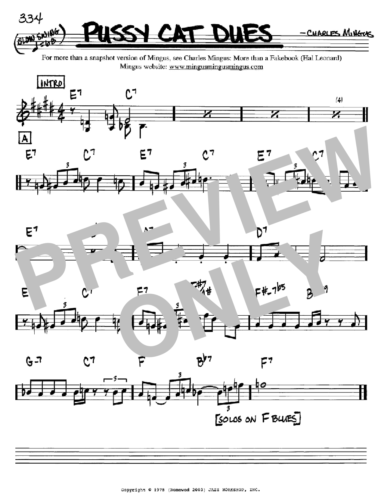 Charles Mingus Pussy Cat Dues sheet music notes and chords. Download Printable PDF.