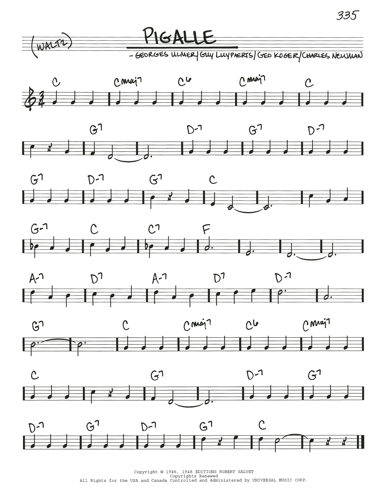 Learn to play Charles Newman Pigalle sheet music for Real Book – Melody & Chords in minutes. Price: 5.9900$ Charles Newman Pigalle sheet music notes and chords arranged for Real Book – Melody & Chords