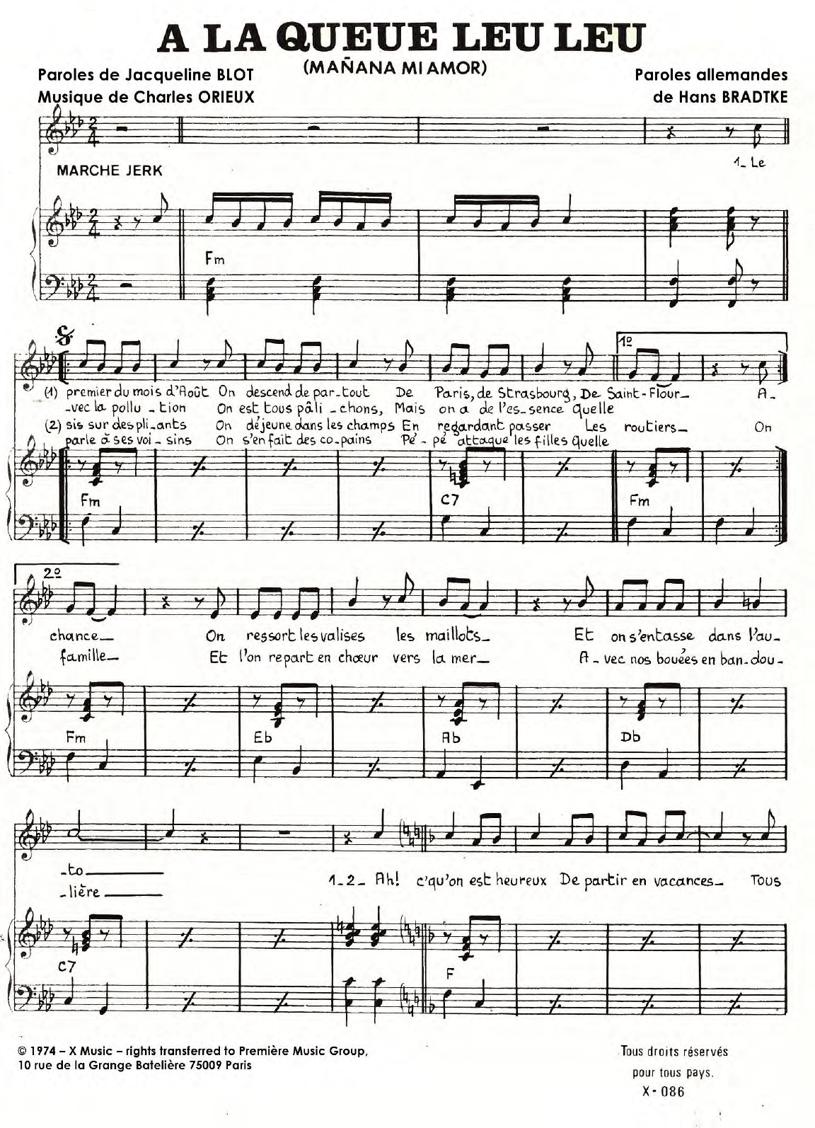 Learn to play Charles Orieux A La Queue Leu Leu sheet music for Piano & Vocal in minutes. Price: 7.8900$ Charles Orieux A La Queue Leu Leu sheet music notes and chords arranged for Piano & Vocal