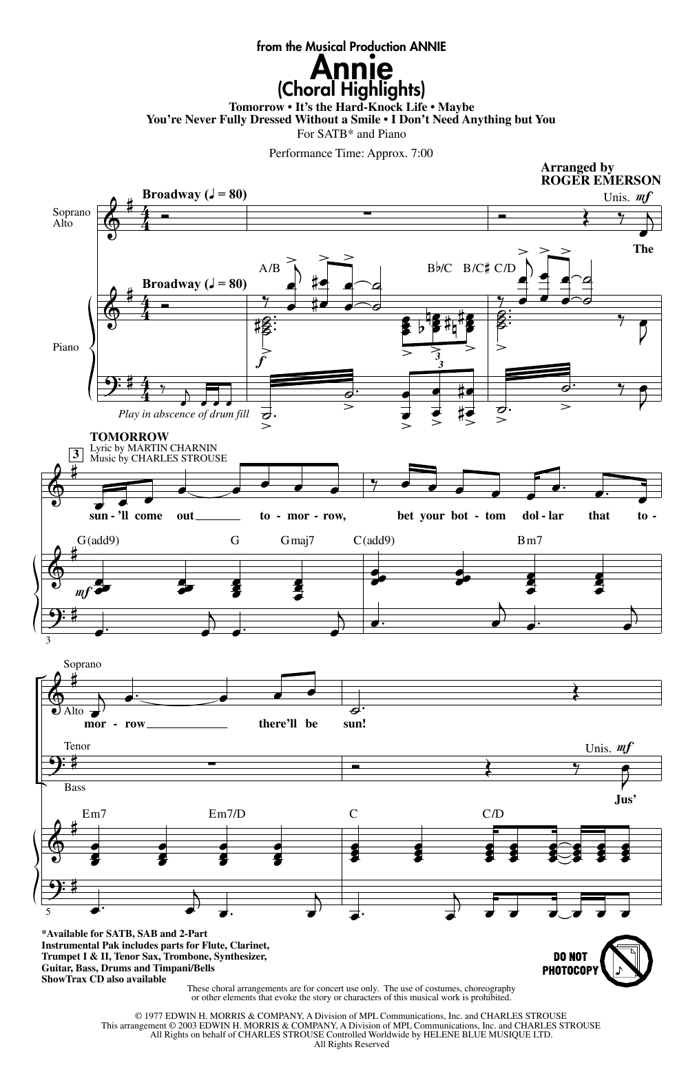 Charles Strouse Annie (Choral Highlights) (arr. Roger Emerson) sheet music notes and chords. Download Printable PDF.