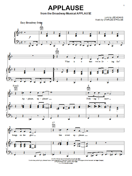 Charles Strouse Applause sheet music notes and chords. Download Printable PDF.