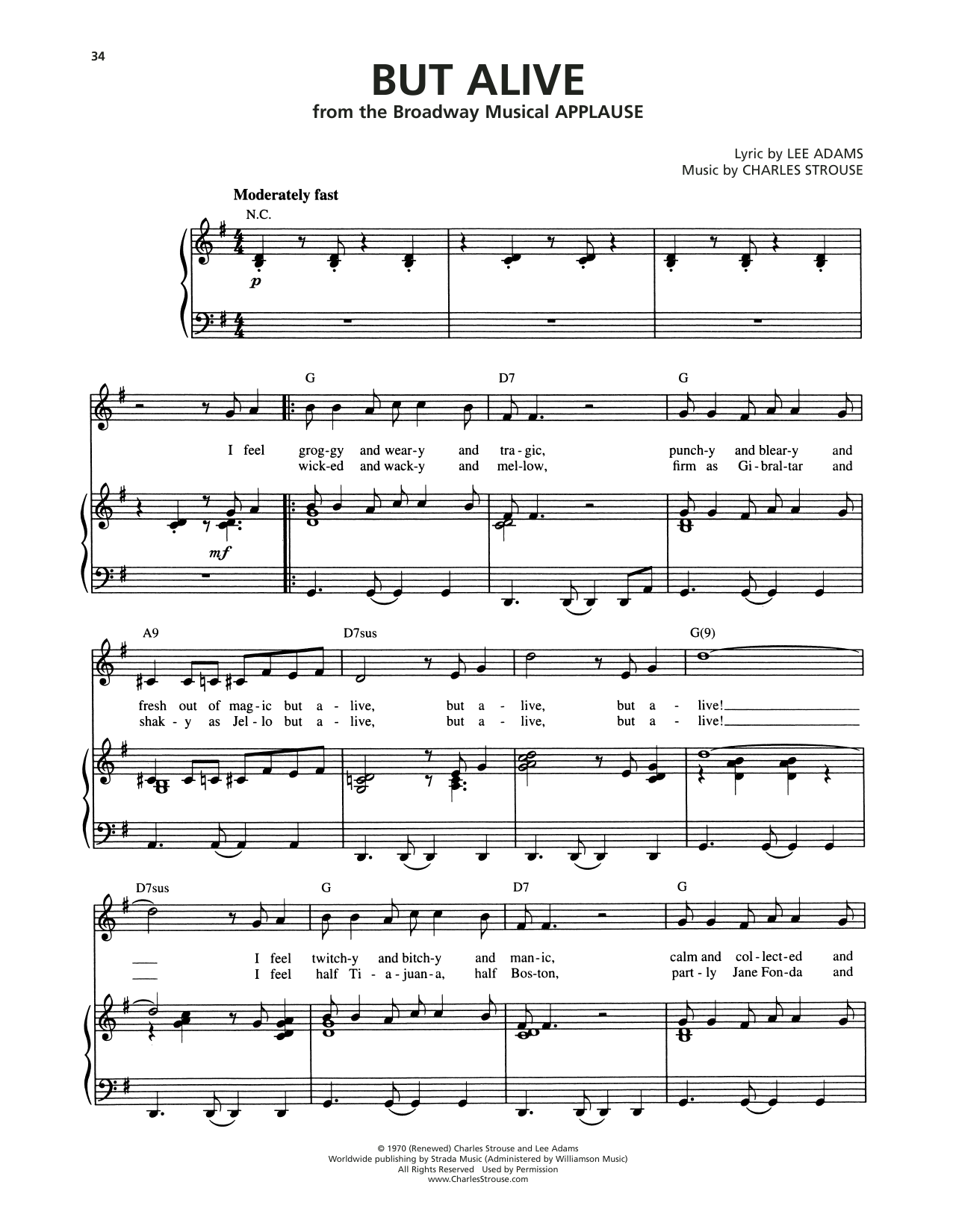 Charles Strouse But Alive (from Applause) sheet music notes and chords. Download Printable PDF.