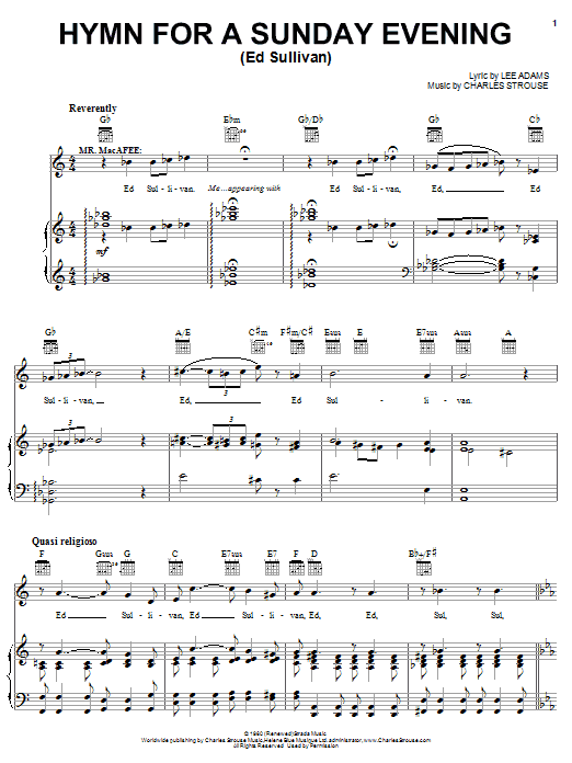 Charles Strouse Hymn For A Sunday Evening (Ed Sullivan) sheet music notes and chords. Download Printable PDF.