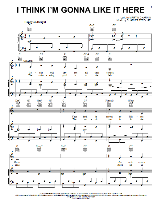 Charles Strouse I Think I'm Gonna Like It Here sheet music notes and chords arranged for Piano, Vocal & Guitar Chords (Right-Hand Melody)