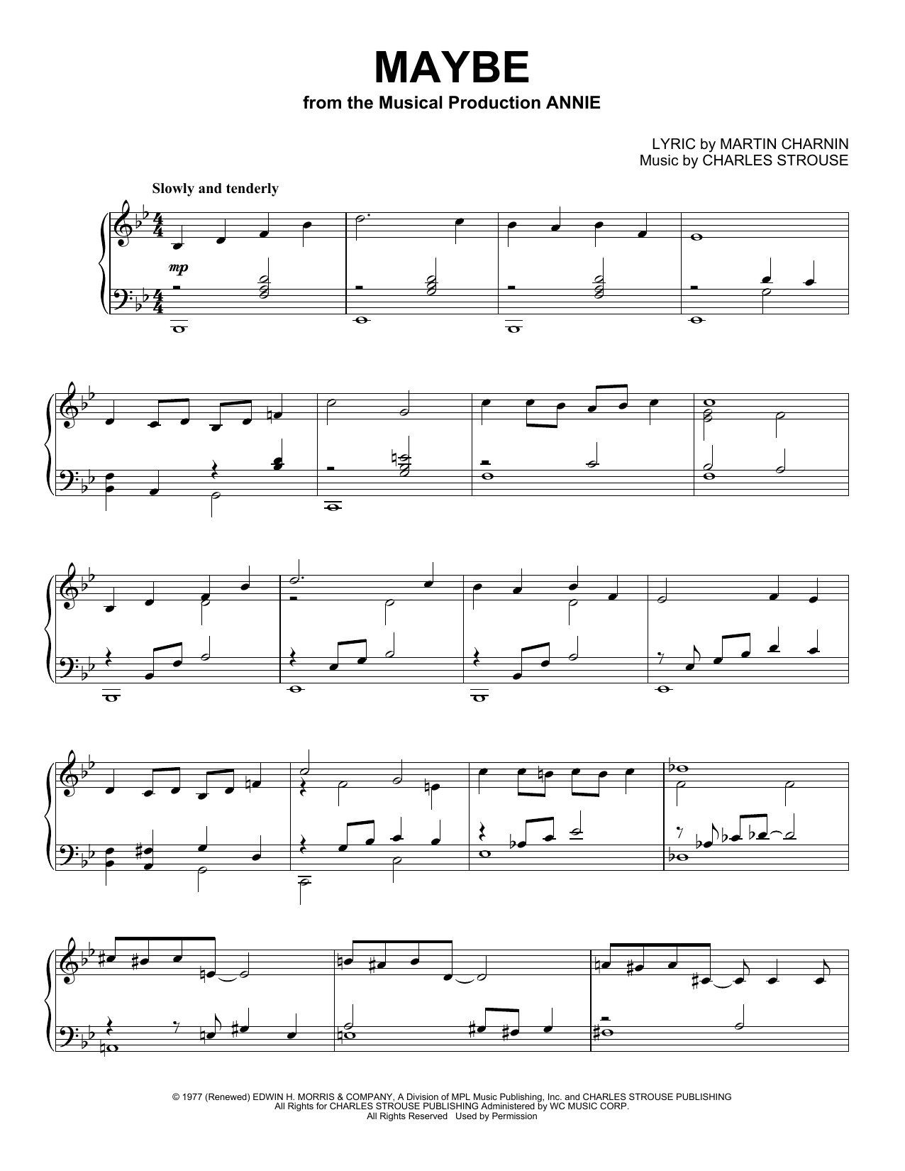 Charles Strouse Maybe (from Annie) (Peaceful Piano Solo) sheet music notes and chords arranged for Piano Solo