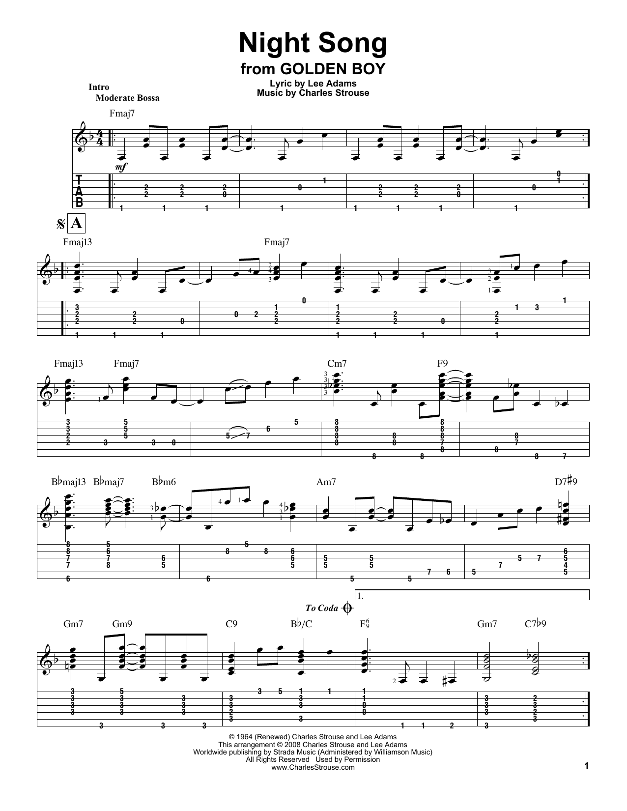 Charles Strouse Night Song sheet music notes and chords. Download Printable PDF.