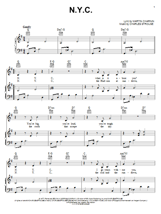 Learn to play Charles Strouse N.Y.C. sheet music for Piano, Vocal & Guitar Chords (Right-Hand Melody) in minutes. Price: 7.8900$ Charles Strouse N.Y.C. sheet music notes and chords arranged for Piano, Vocal & Guitar Chords (Right-Hand Melody)