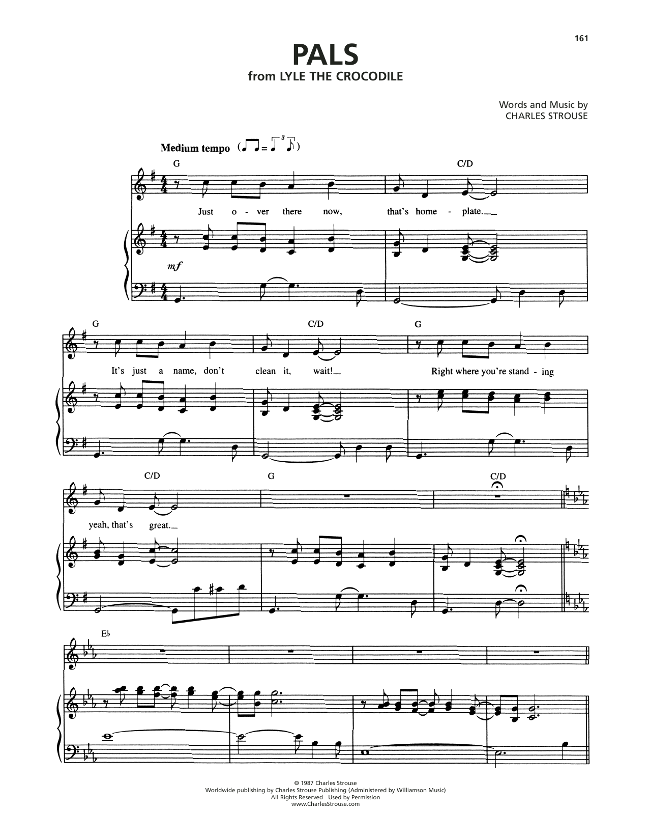 Learn to play Charles Strouse Pals (from Lyle The Crocodile) sheet music for Piano & Vocal in minutes. Price: 7.8900$ Charles Strouse Pals (from Lyle The Crocodile) sheet music notes and chords arranged for Piano & Vocal