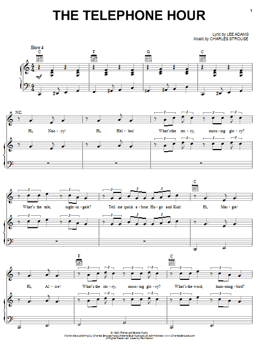Charles Strouse The Telephone Hour sheet music notes and chords arranged for Piano, Vocal & Guitar Chords (Right-Hand Melody)