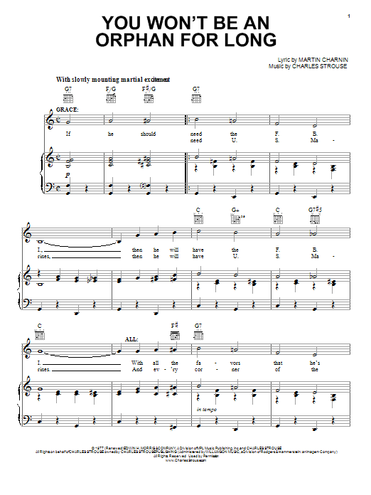 Charles Strouse You Won't Be An Orphan For Long sheet music notes and chords arranged for Piano, Vocal & Guitar Chords (Right-Hand Melody)