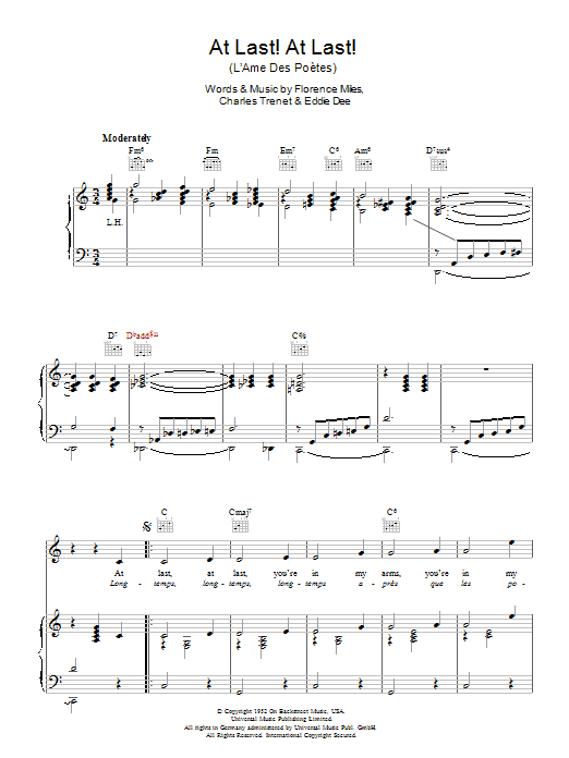 Charles Trenet At Last! At Last! (L'Ame Des Poetes) sheet music notes and chords arranged for Piano, Vocal & Guitar Chords