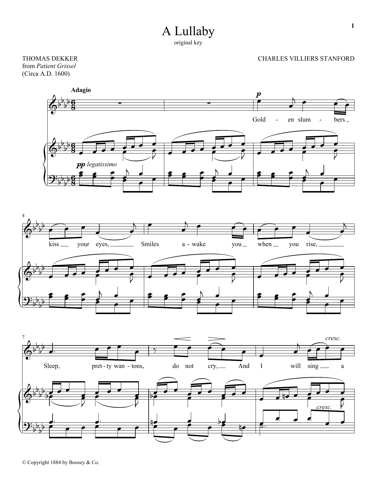 Learn to play Charles Villiers Stanford A Lullaby sheet music for Piano & Vocal in minutes. Price: 7.8900$ Charles Villiers Stanford A Lullaby sheet music notes and chords arranged for Piano & Vocal