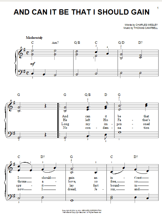 Charles Wesley And Can It Be That I Should Gain sheet music notes and chords. Download Printable PDF.