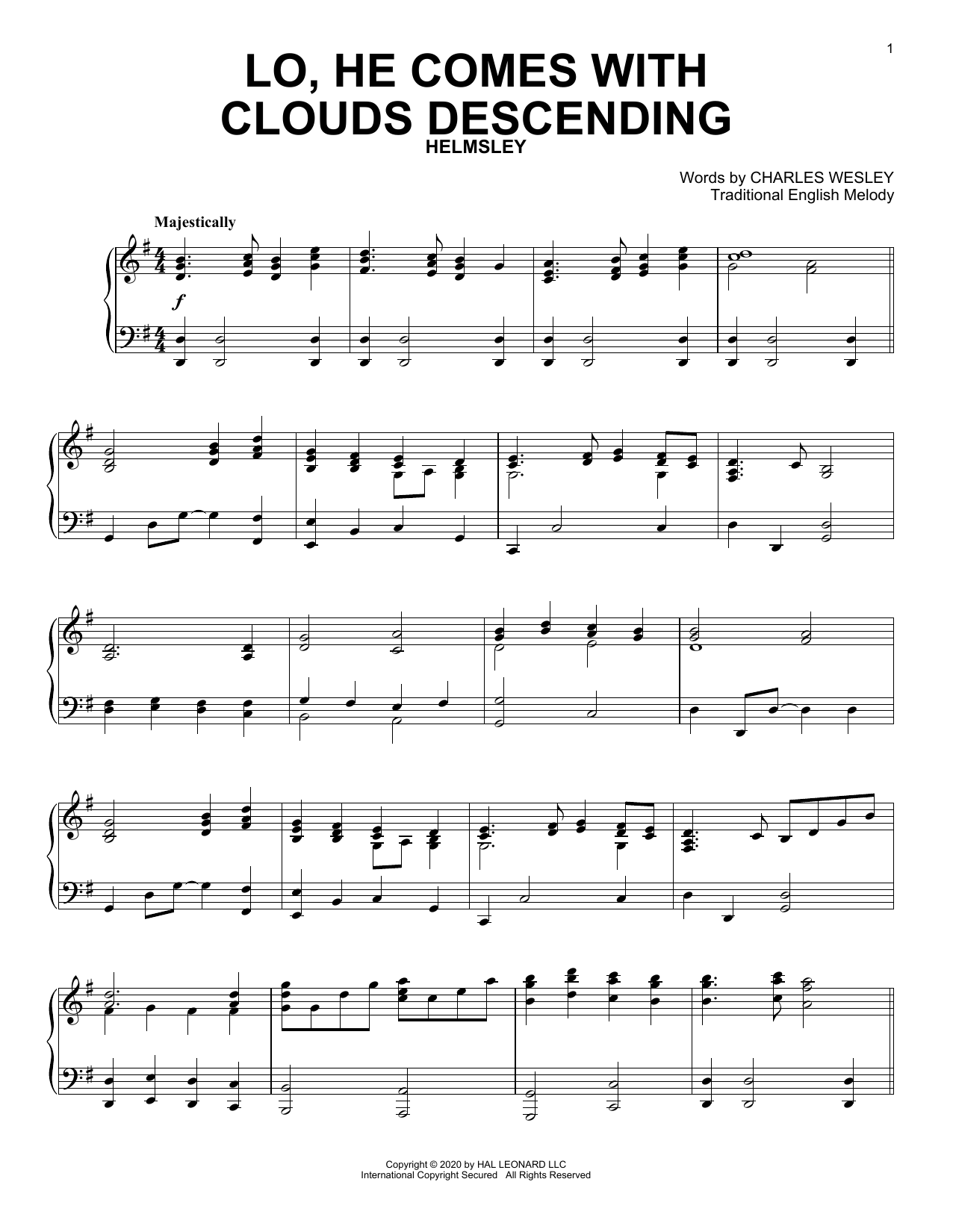 Learn to play Charles Wesley Lo, He Comes With Clouds Descending sheet music for Piano Solo in minutes. Price: 7.8900$ Charles Wesley Lo, He Comes With Clouds Descending sheet music notes and chords arranged for Piano Solo