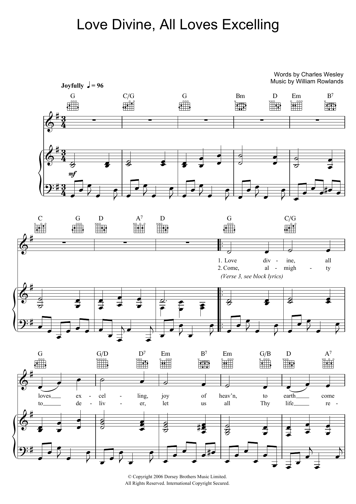 Charles Wesley Love Divine, All Loves Excelling sheet music notes and chords. Download Printable PDF.