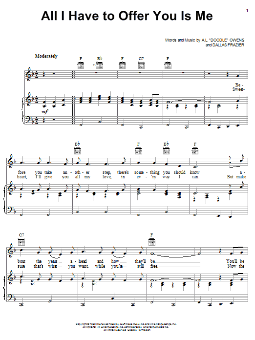 Charley Pride All I Have To Offer You Is Me sheet music notes and chords arranged for Piano, Vocal & Guitar Chords (Right-Hand Melody)