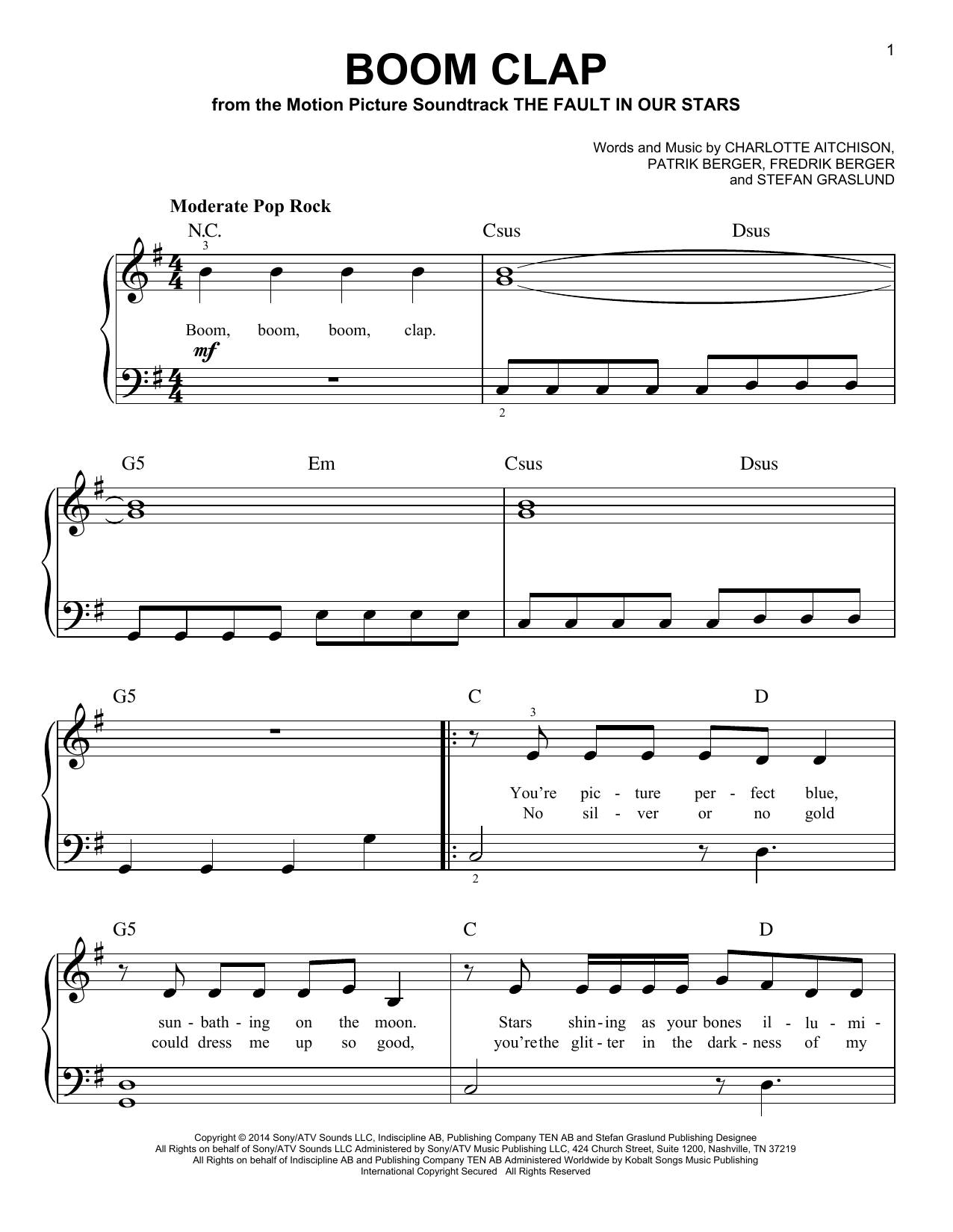 Learn to play Charli XCX Boom Clap sheet music for Easy Piano in minutes. Price: 6.9900$ Charli XCX Boom Clap sheet music notes and chords arranged for Easy Piano