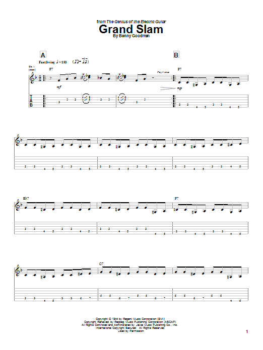 Charlie Christian Grand Slam sheet music notes and chords arranged for Guitar Tab