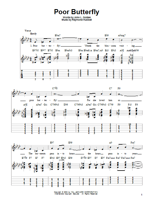 Charlie Christian Poor Butterfly sheet music notes and chords. Download Printable PDF.