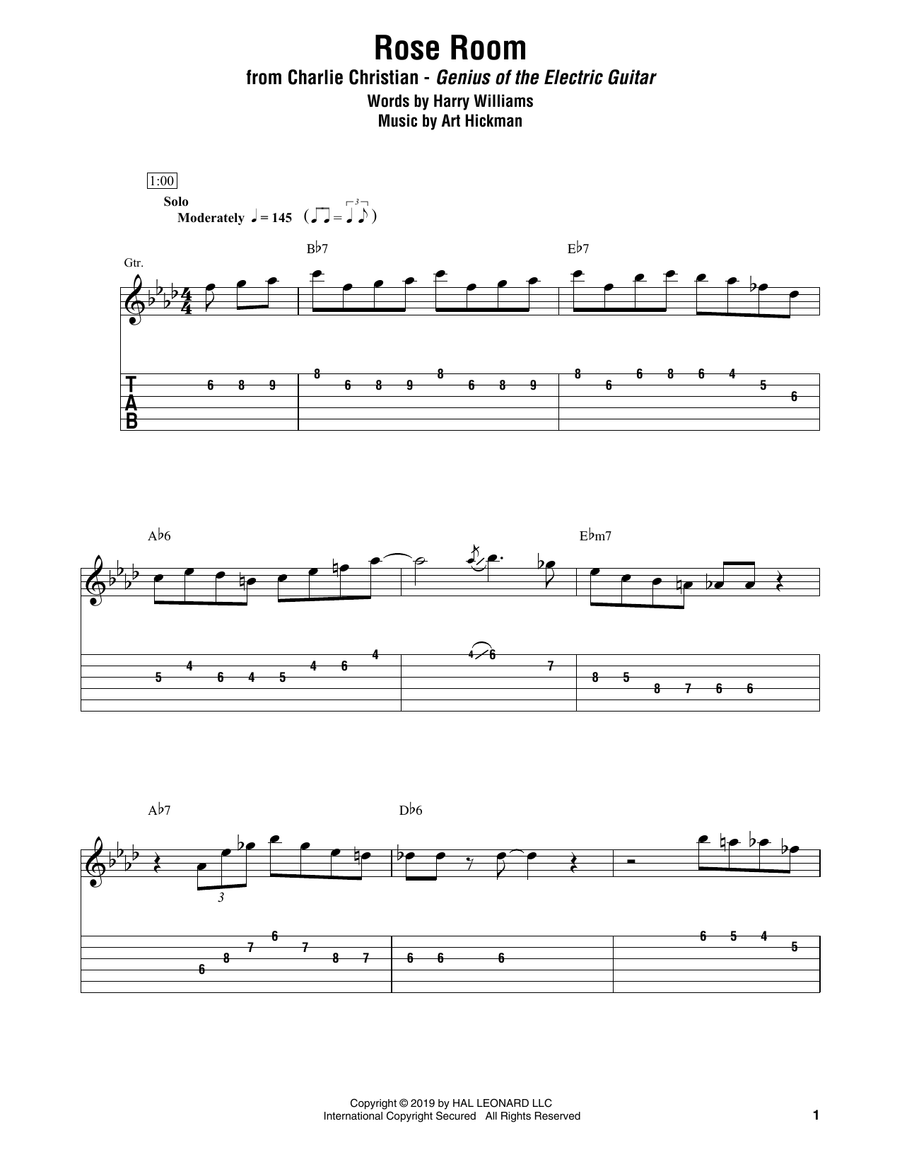 Charlie Christian Rose Room sheet music notes and chords. Download Printable PDF.