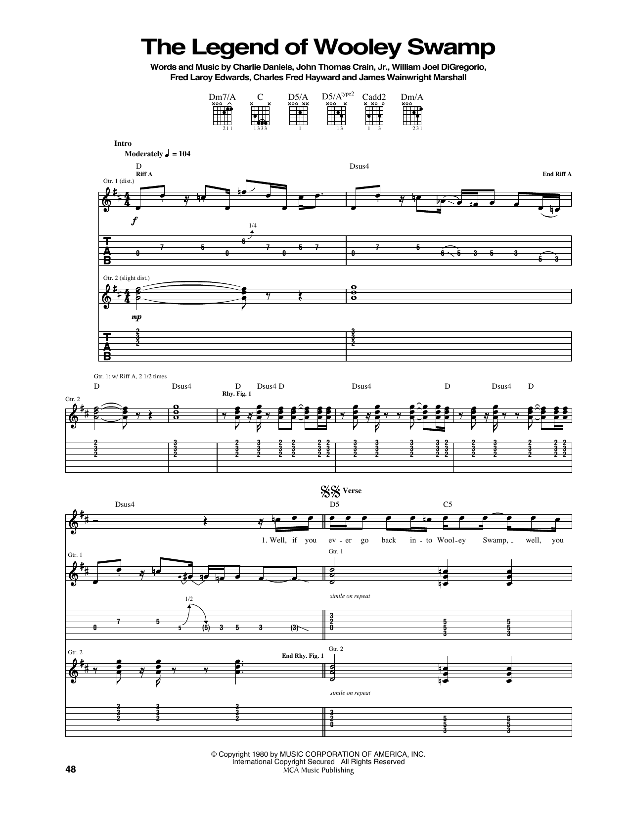 Learn to play Charlie Daniels Band The Legend Of Wooley Swamp sheet music for Guitar Tab in minutes. Price: 7.8900$ Charlie Daniels Band The Legend Of Wooley Swamp sheet music notes and chords arranged for Guitar Tab