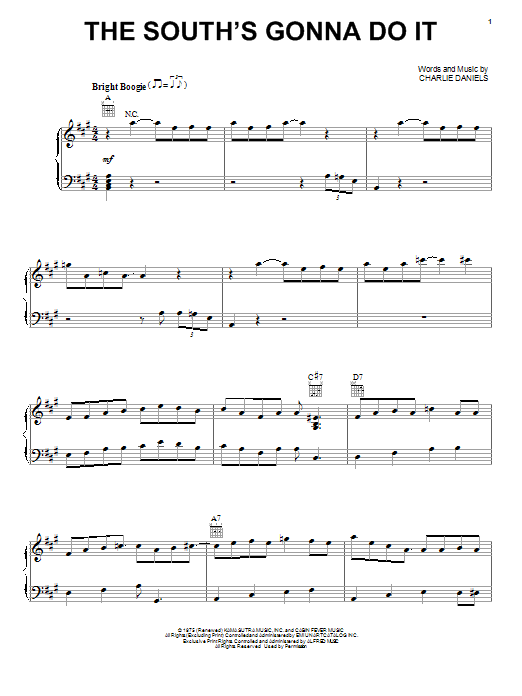 Charlie Daniels Band The South's Gonna Do It sheet music notes and chords. Download Printable PDF.