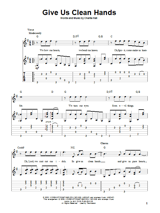 Charlie Hall Give Us Clean Hands sheet music notes and chords. Download Printable PDF.