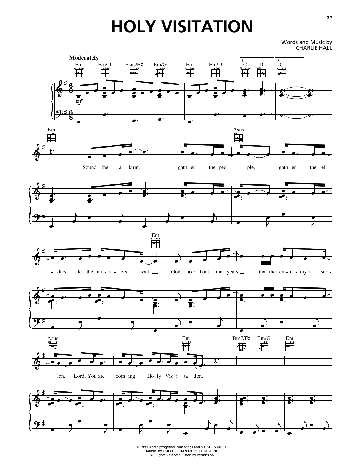 Charlie Hall Holy Visitation sheet music notes and chords arranged for Piano, Vocal & Guitar Chords (Right-Hand Melody)