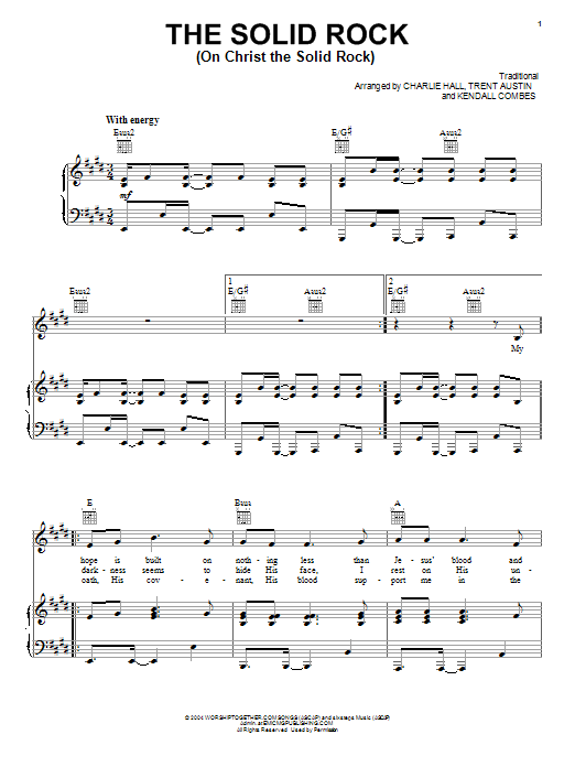 Learn to play Charlie Hall The Solid Rock (On Christ The Solid Rock) sheet music for Piano, Vocal & Guitar Chords (Right-Hand Melody) in minutes. Price: 7.8900$ Charlie Hall The Solid Rock (On Christ The Solid Rock) sheet music notes and chords arranged for Piano, Vocal & Guitar Chords (Right-Hand Melody)