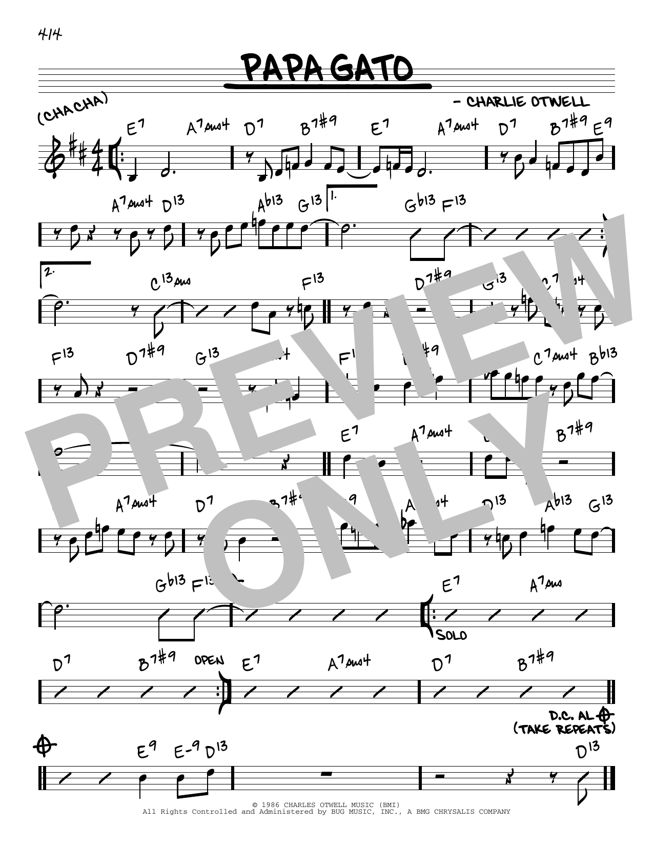 Learn to play Charlie Otwell Papa Gato sheet music for Real Book – Melody & Chords in minutes. Price: 5.9900$ Charlie Otwell Papa Gato sheet music notes and chords arranged for Real Book – Melody & Chords