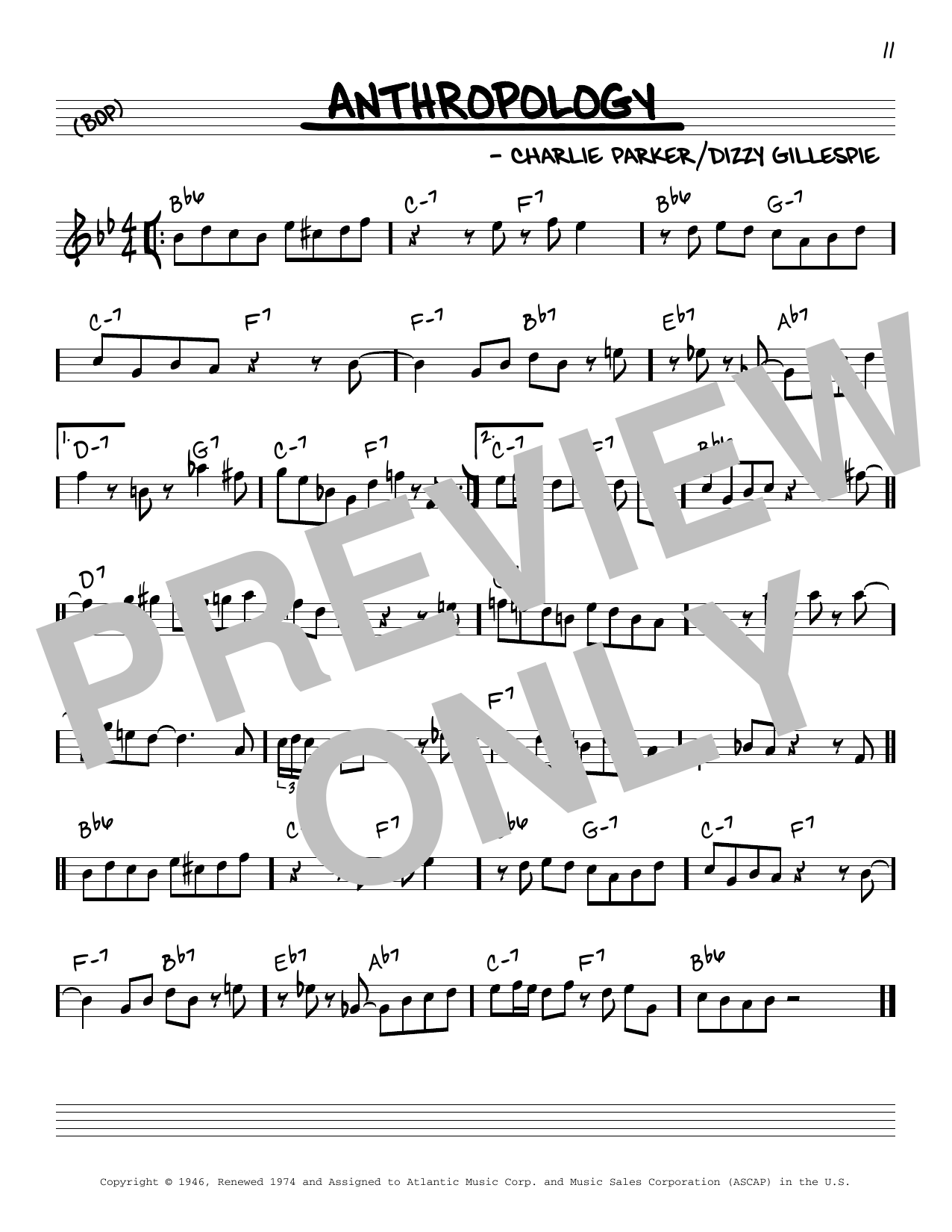 Charlie Parker Anthropology sheet music notes and chords. Download Printable PDF.