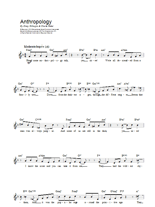 Charlie Parker Anthropology sheet music notes and chords. Download Printable PDF.