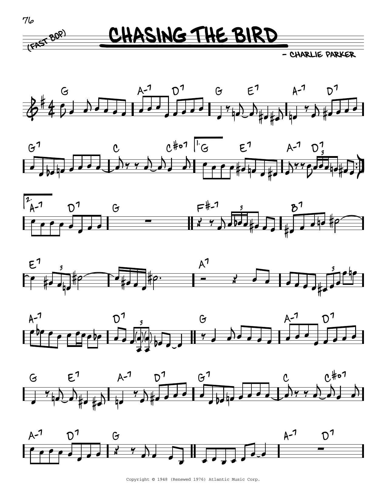 Charlie Parker Chasing The Bird sheet music notes and chords arranged for Real Book – Melody & Chords