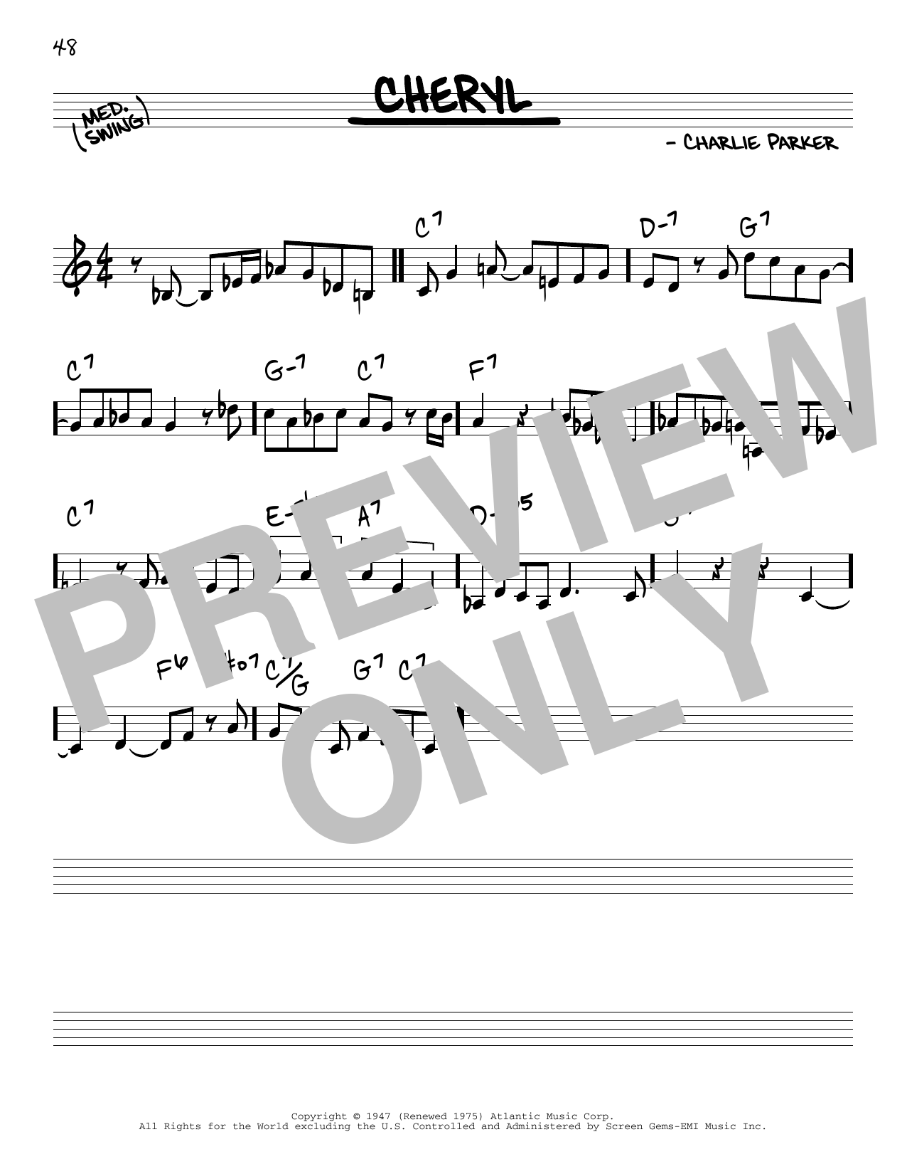 Charlie Parker Cheryl sheet music notes and chords. Download Printable PDF.