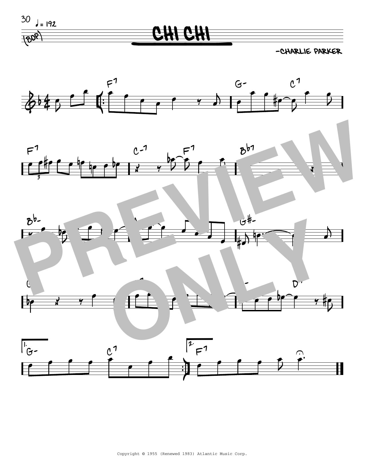 Charlie Parker Chi Chi sheet music notes and chords arranged for Real Book – Melody & Chords