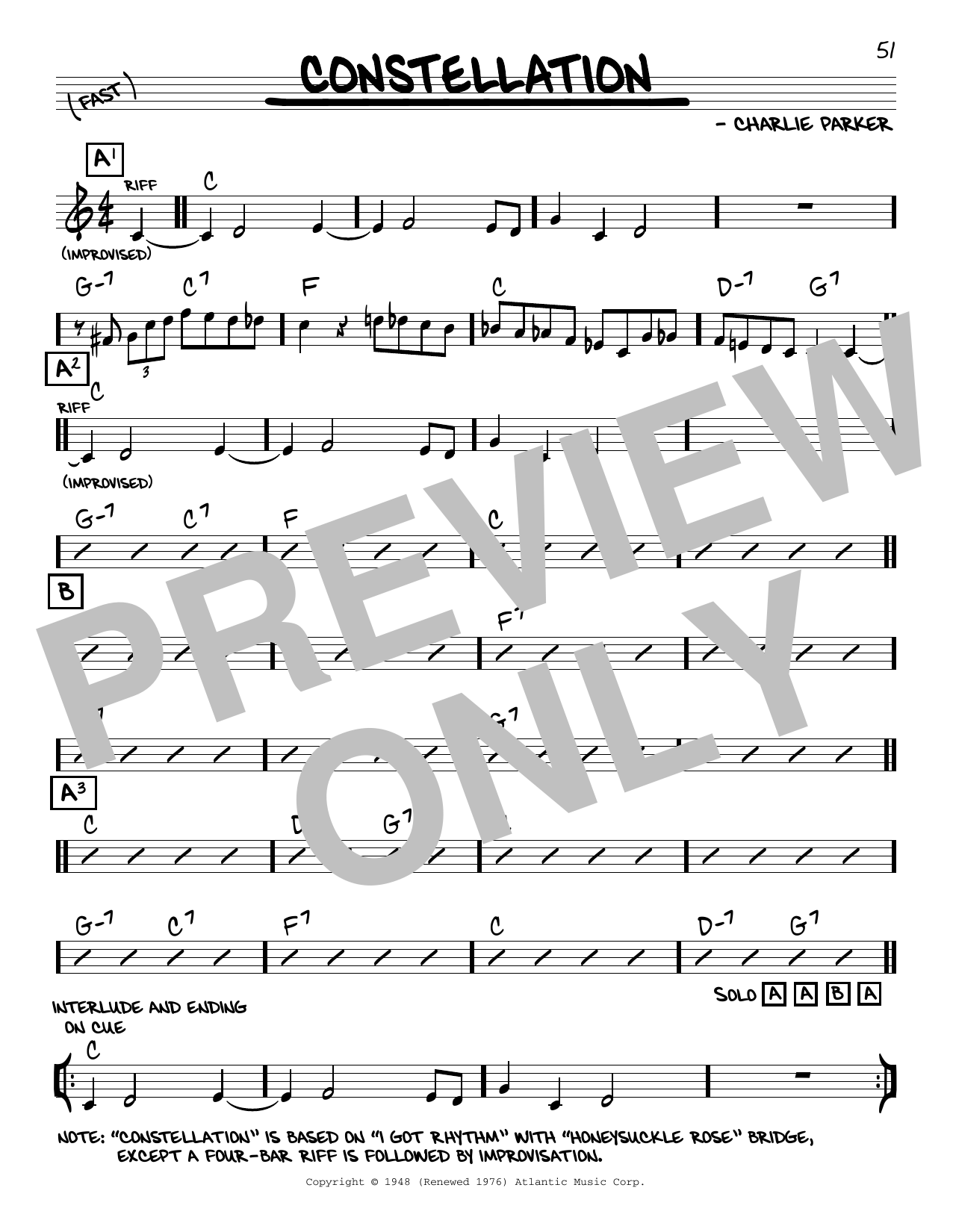 Charlie Parker Constellation sheet music notes and chords. Download Printable PDF.